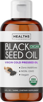 USDA Organic Black Cumin Seed Oil Liquid (8 fl oz) Premium Cold-Pressed Nigella Sativa Producing Pure - Antioxidant Supplement - Vegan, Gluten-Free, & Non-GMO (No Pills or Capsules)