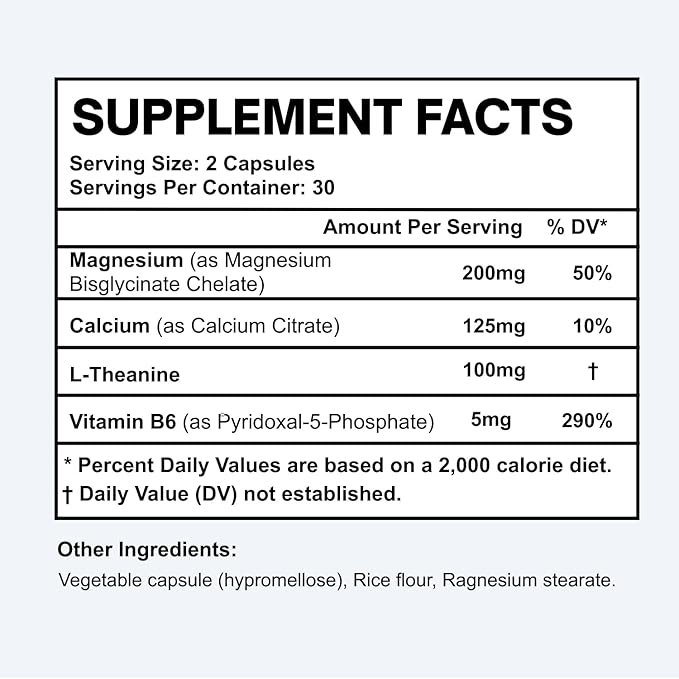 Chelated Magnesium Bisglycinate 200mg - High Absorption Mag Glycinate with L-Theanine, Calcium & Vitamin B6 (P5P) - Supports Calm, Nighttime Relaxation & Muscle Health - 60 Capsules