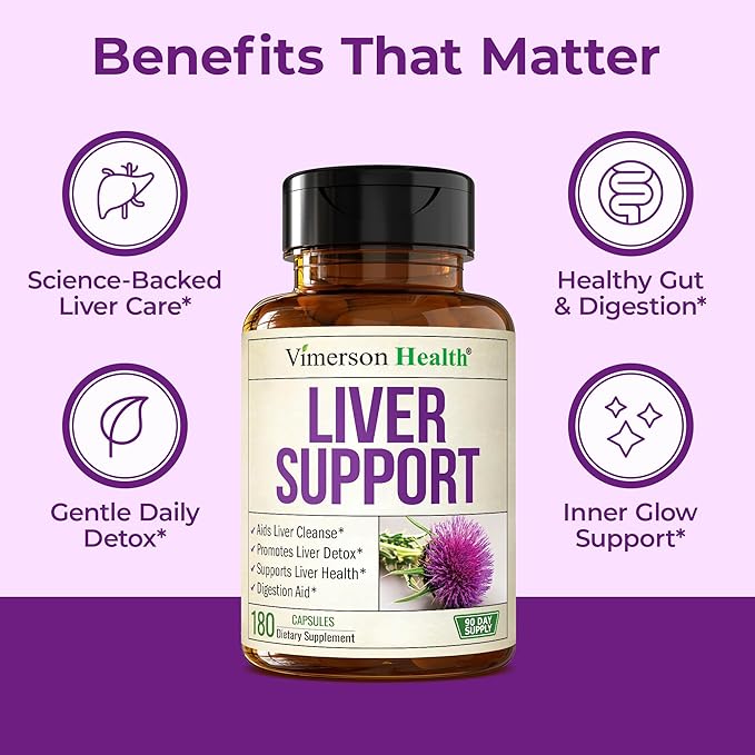 Vimerson Health Liver Cleanse Detox & Repair - Milk Thistle Supplement with Dandelion Root, Artichoke & Zinc for Liver Support, Healthy Digestion, Energy with Milk Thistle Extract, 180 Capsules