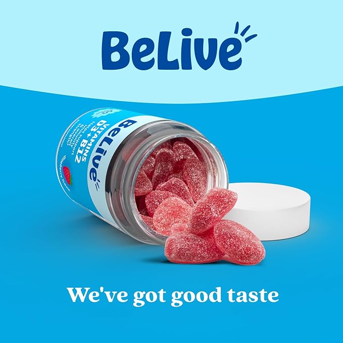 BeLive Vitamin D3 Gummies with B12 Vitamins - Immune Support Gummies with Vegan Vitamin B12 & D3, Provides Enhanced Bone & Muscle Strength, Hearth Health and Energy - Strawberry Flavor | 3-Pack
