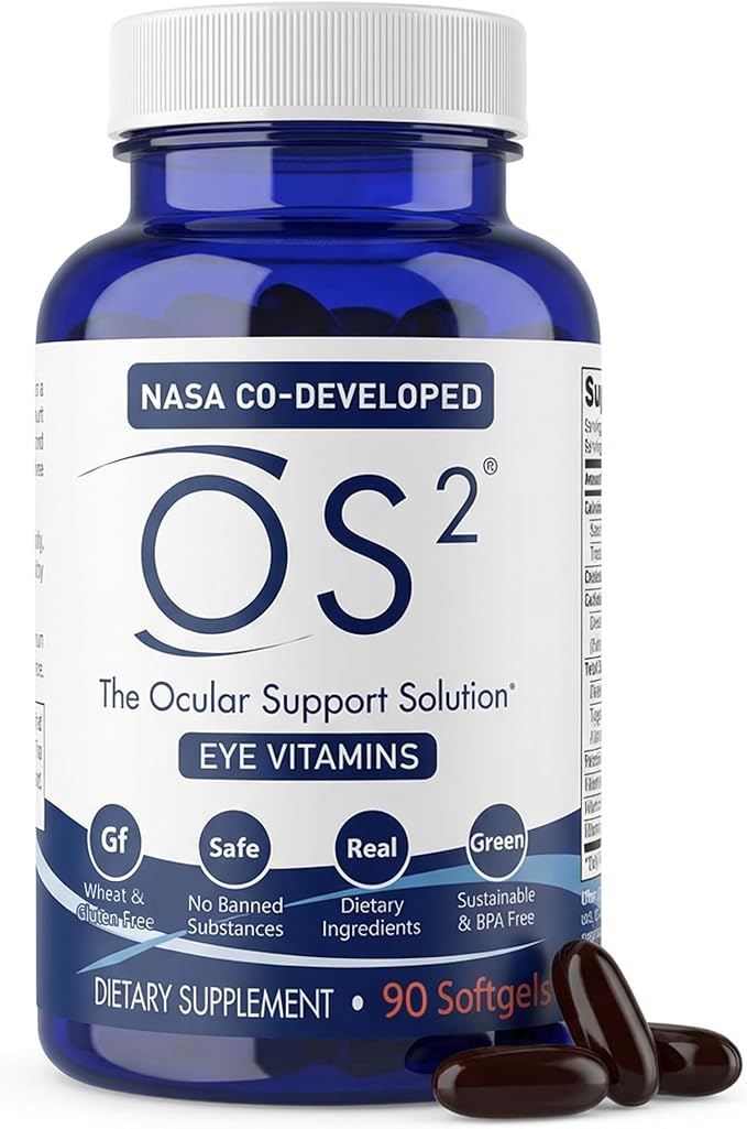 OS2 Ocular Support Solution - Patented Eye Vitamins for Macular Health, Dry Eye and Blue Light - Lutein, Zeaxanthin, Omega 3, Astaxanthin and AREDS2 Supplements, Co-Developed by NASA, 90 ct