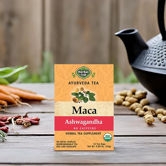 Herbal Cup Ayurveda Maca Tea, Organic Ashwagandha, No Caffeine Herbal Teas (16 Count, Pack of 1)