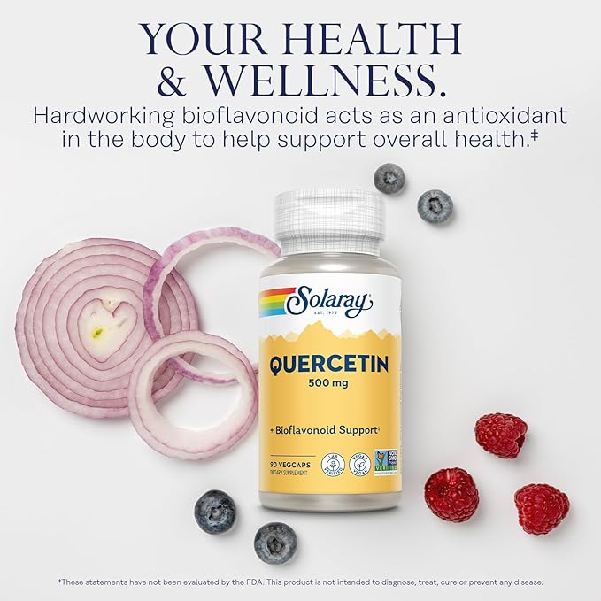 SOLARAY Quercetin 500mg Capsules - Antioxidants Supplement - Bioflavonoid and Antioxidant Support for Overall Health and Wellness - Non-GMO, Vegan, Lab Verified, 60-Day Guarantee, 90 Servings