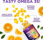 Omega 3 Fish Oil Gummies - 3X Strength Heart Health Support - High Absorption Omega 3 Fish Oil Gummy Supplement with DHA & EPA - Joint & Brain Support for Adults - Tasty Orange Flavor - 120 Gummies