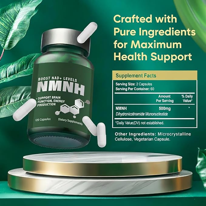 NMNH Supplements 500mg, Advanced NAD+ Supplement for Energy and Vitality Support, Pure NMNH Capsules as NMN Alternative, Supports Healthy Aging and Metabolism, Non-GMO, 120 Capsules