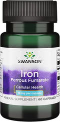 Swanson Iron (Ferrous Fumarate) - Mineral Supplement Promoting Energy Support - High-Concentration Formula Assists in Oxygen Delivery & Fatty Acid Metabolism - (60 Capsules, 18mg Each) (1 Pack)