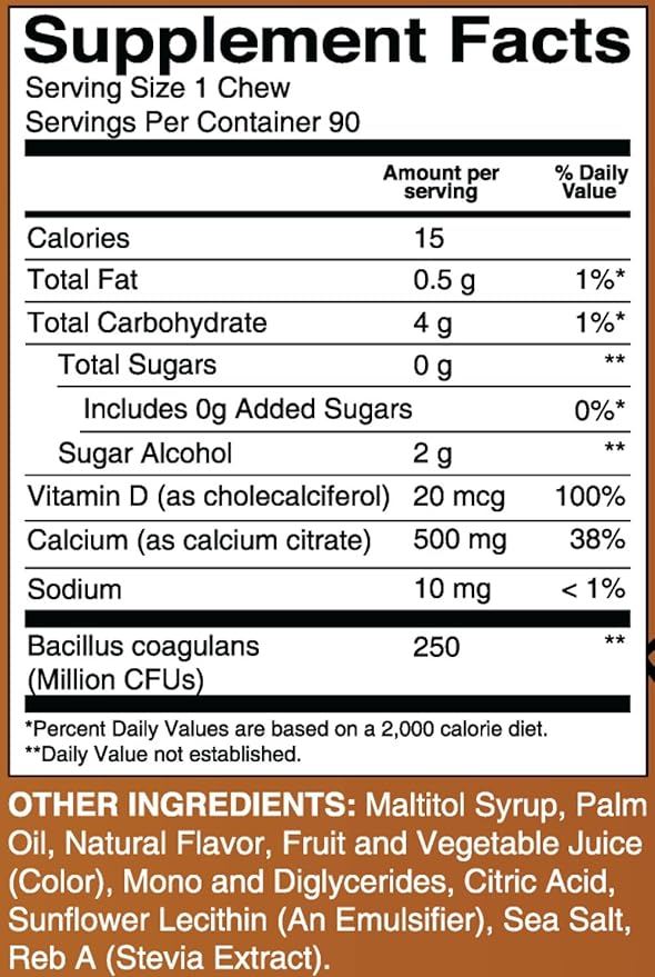 BariatricPal Sugar-Free Calcium Citrate Soft Chews | 500mg with Vitamin D & Probiotics | Piña Colada | 90 Count (1 Month Supply)