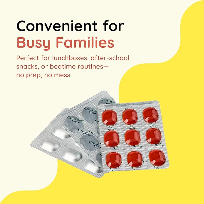 CHILDLIFE ESSENTIALS Healthy Vision SoftMelts - Eye Vitamins for Kids, Lutein Gummies, Lutein and Zeaxanthin Supplements, Eye Health Gummies, Lutein Children, Great Taste - Natural Berry, 27 Tablets