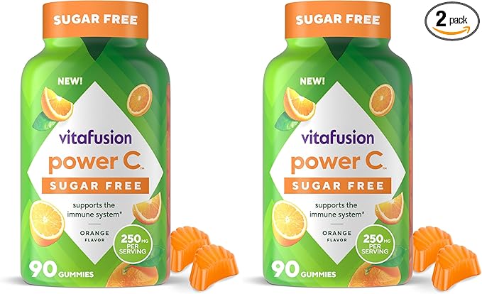 Vitafusion Sugar Free Power C Vitamin C Gummies,Daily Adult Vitamins for Immune System Support (1),Orange Flavor,90 Count (Pack of 2)