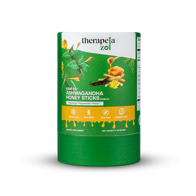 KSM-66 Ashwagandha Honey Sticks, Vanilla, Adaptogen Supplement for Stress Support for Women and Men, 30 Sticks, 30-Day Supply