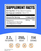 BulkSupplements.com Magnesium Glycinate Powder - Magnesium Glycinate 300mg, Highly Absorbable - Gluten Free, 2.2g per Serving, 250g (8.8 oz) (Pack of 1)
