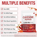 Liefiet Cayenne Pepper Capsules 3000mg Per Serving, Cayenne Pepper Softgels Supplement with Vitamin E D3+K2, Supports Heart and Blood Vessel Health, 240 Softgels