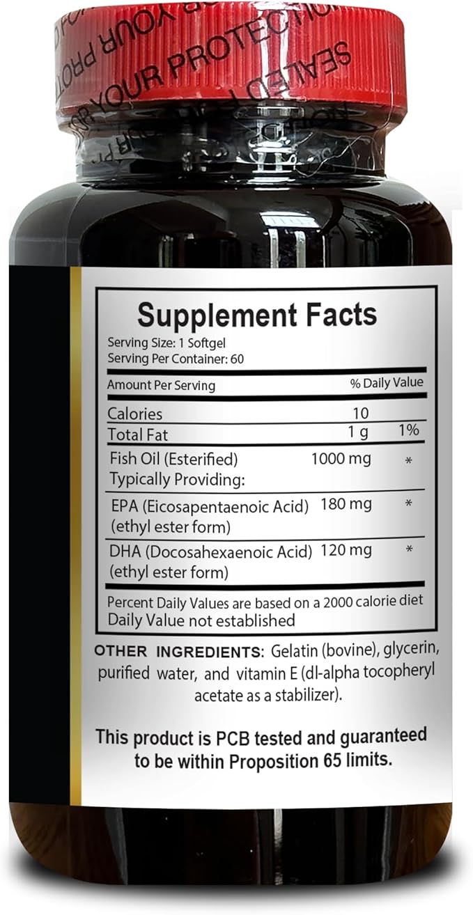 Wild Alaskan Fish Oil - Triple Strength Burpless Fish Oil Supplement with High-Potency EPA, DHA, Natural Fish Oil Formula, Joint Support Pills - 1 Bottle 60 Softgels