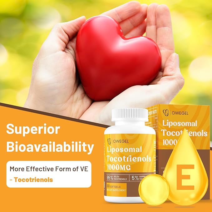 Liposomal Vitamin E Tocotrienols 1000mg - High Potency Tocotrienol Supplements,95% Delta & 5% Gamma Tocotrienols Capsules