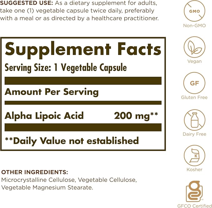 Solgar Alpha Lipoic Acid 200 mg, 50 Vegetable Capsules (Pack of 3) - Antioxidant Support - Helps to Recycle Glutathione, Vitamin C & E, CoQ-10 - Non-GMO, Vegan, Gluten Free, Dairy Free, Kosher - 150 Total Servings