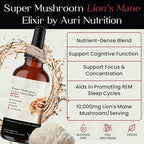 Auri Nutrition Lion’s Mane Liquid Elixir - Brain Supplements for Memory and Focus with Functional Mushrooms - Lions Mane Supplement, Full Spectrum Lion's Mane Extract - No GMO, Vegan Mushroom Tincture