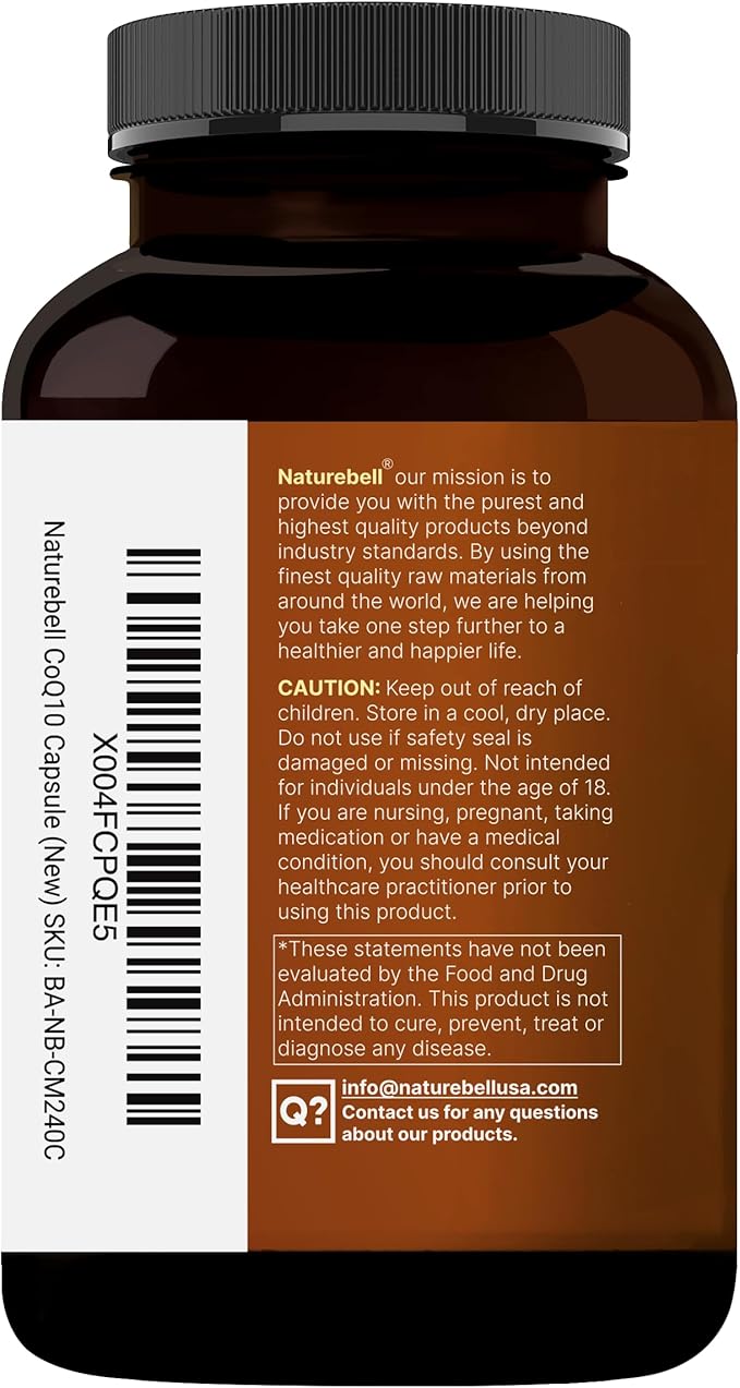 NatureBell CoQ10 100mg with Omega 3, 240 Capsules | Stable High Absorption Form – Antioxidant Support for Heart & Energy Health – Extra Strength Coenzyme Q10 Supplement