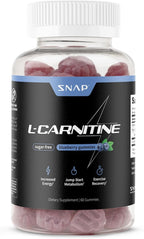 Snap Supplements L-Carnitine Tartrate Sugar Free Gummies 500mg, Amino Acid Supplement for Healthy Exercise Recovery, Metabolism, & Energy*, 60 Vegan Gummies, Blueberry (30 Day Supply)
