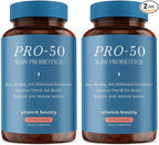 Vitamin Bounty Pro-50 Probiotic 50 Billion CFU - 13 Strain Supplement for Men & Women + Prebiotics - Digestive Health & Gut Support - Lactobacillus & Bifidobacterium - Delayed Release Capsules, 2 Pack