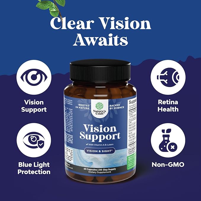 Bundle of Eye Health Supplement for Adults - Lutein 20mg Per Serving for Vision Dry Eyes and Blue Light Protection with Beta Carotene and Zinc 50mg Immune Support to Enhance Hair Skin and Nails