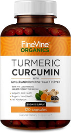 Turmeric Curcumin with BioPerine Black Pepper and Ginger - Made in USA - 120 Vegetarian Capsules for Advanced Absorption, Joints Support