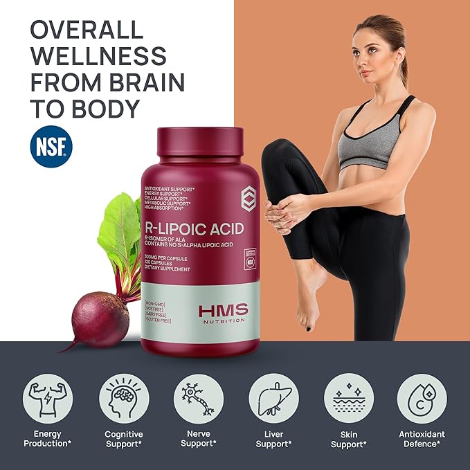 Stabilized R-Lipoic Acid 300mg per Serving — Pure R Alpha Lipoic Acid (R-ALA) High Potency Active R Isomer Antioxidant Nerve & Metabolism Support — NSF Certified Non-GMO Vegan 120Capsule