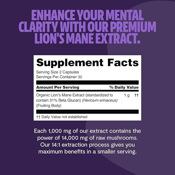 FreshCap Lions Mane Supplement Capsules 14,000mg - Lion's Mane Mushroom 14:1 Extract for Brain Support, Premium Ayurveda Organic LionsMane Mushroom for Memory, Focus & Clarity (180 Capsules)