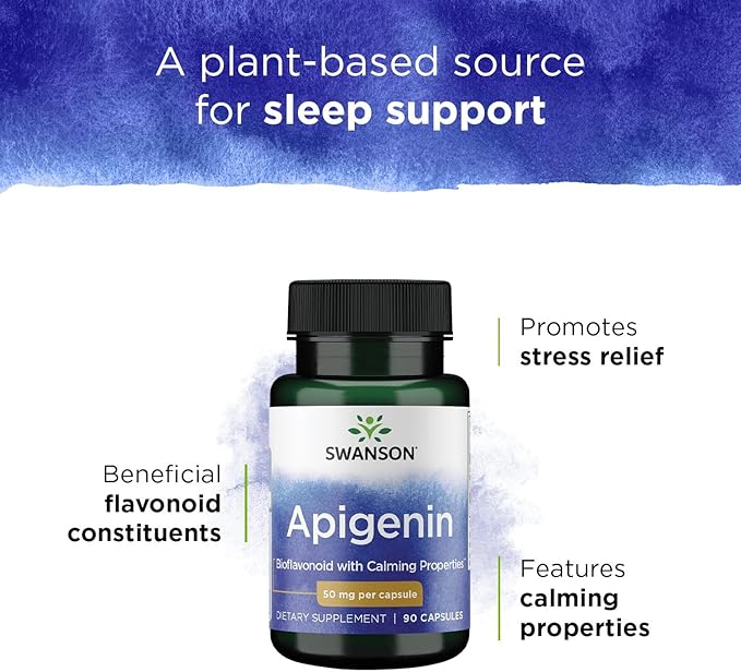 Swanson Apigenin Bioflavonoid Supplement for Adults Seeking Natural Sleep, Relaxation, and Stress Relief Support - 50 mg (90 Vegan Capsules, 3 Pack)
