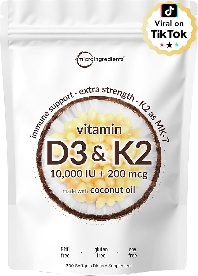 Micro Ingredients KSM-66 Ashwagandha Gummies & Vitamin D3 10,000IU + K2 Softgel | Bundle | Sugar-Free Mango Passion Fruit | Highly Bioavailable Root Extract | D & K Sunshine Vitamins + Coconut Oil
