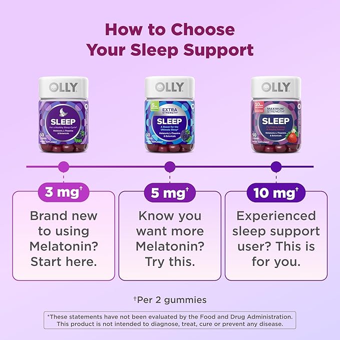 OLLY Max Strength Sleep Gummy, 10mg Melatonin, L-Theanine, Chamomile, Lemon Balm, Sugar Free, Vegetarian Sleep Aid, Strawberry - 70 Count