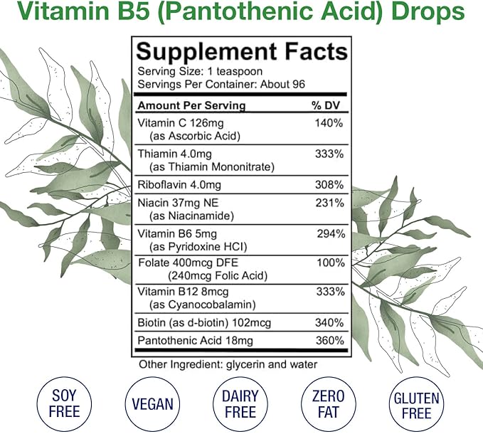 HoneyCombs Vitamin B5 Liquid Drops Pantothenic Acid 500% DV Liquid B5 Supplement Vegan Vitamin B Complex Liquid Fast Absorbing Vitamin Drops Daily Nutritional Support for Adults (16 Fl oz)