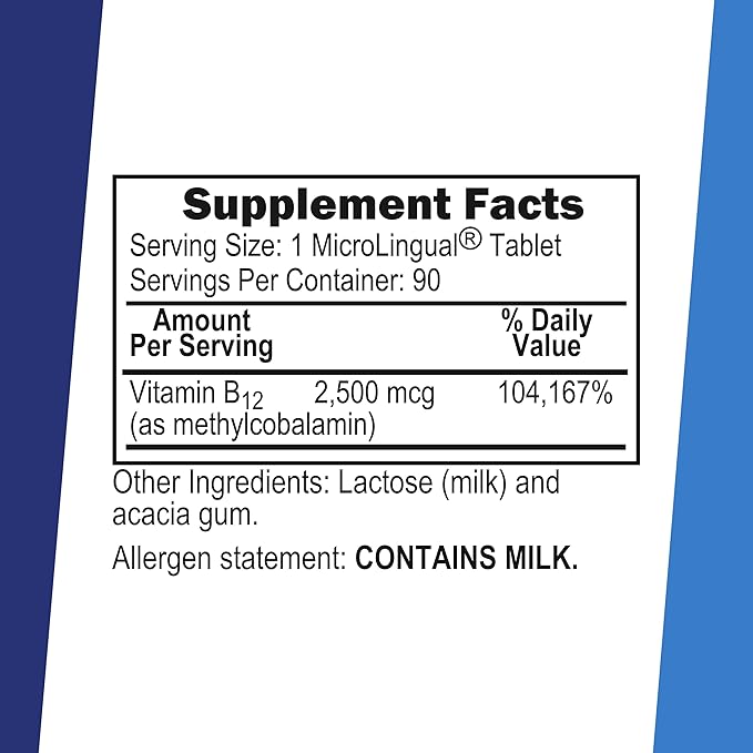 Superior Source No Shot Vitamin B12 Methylcobalamin 2,500 mcg, Quick Dissolve MicroLingual Tablets, 90 Count, Active Form of B12, Supports Energy Production, Nervous System Support, Non-GMO