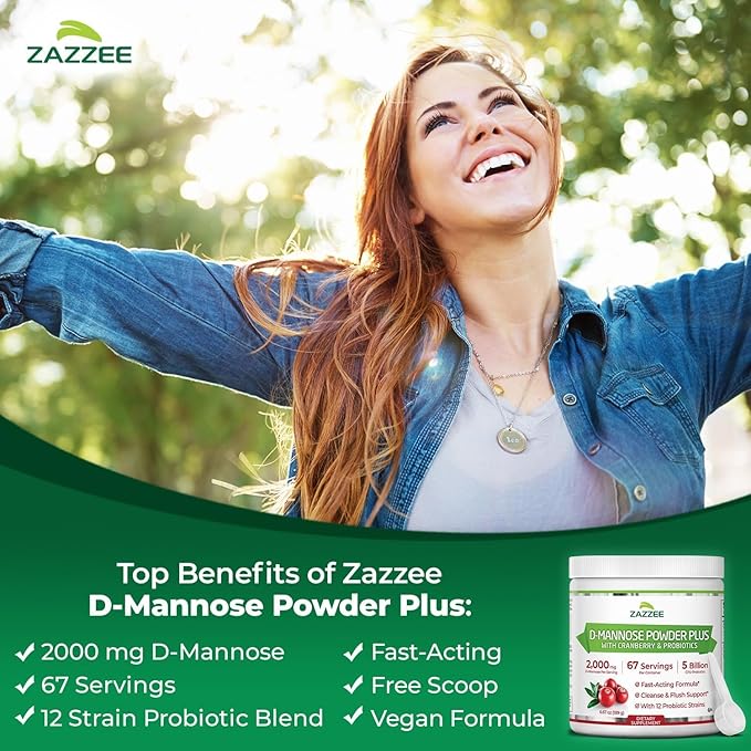 Zazzee Urinary Tract Cleanse Bundle | Fast Acting Probiotic Cranberry D Mannose Powder Plus 25:1 USDA Organic Cranberry Extract Capsules for Women | Non-GMO Vegan & ISO Lab Tested