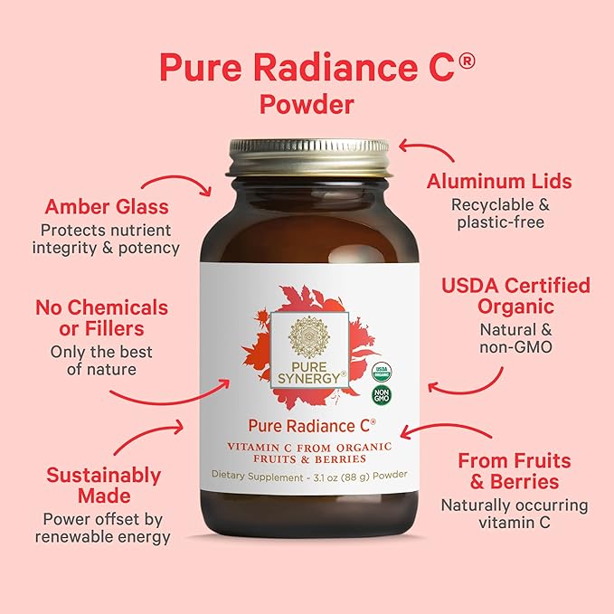Pure Synergy Pure Radiance C | Organic Vitamin C Powder | 100% Natural, Whole Food, Non-GMO Supplement with Organic Camu Camu| for Immune and Collagen Support (3.1 oz Powder)