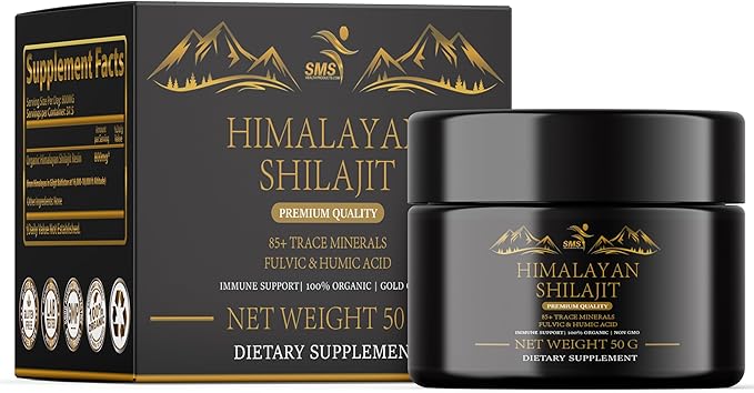 Shilajit Himalayan Resin - Gold Grade 100% Pure Shilajit with Fulvic Acid & 85+ Trace Minerals Complex for Energy & Immune Support - 50g