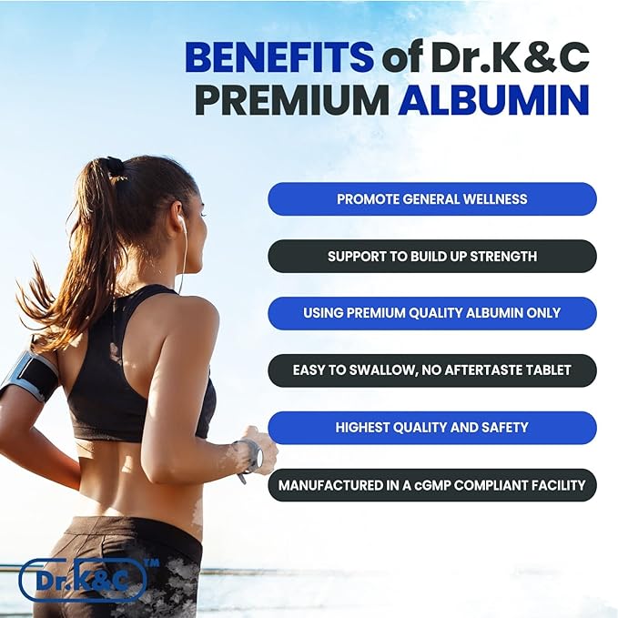 Dr.K&C Premium Albumin Protein Supplement – Extra Strength 1000 mg 360 Tablets Healthy Kidney Liver Promote General Wellness Energy Support Life Balance 3pk