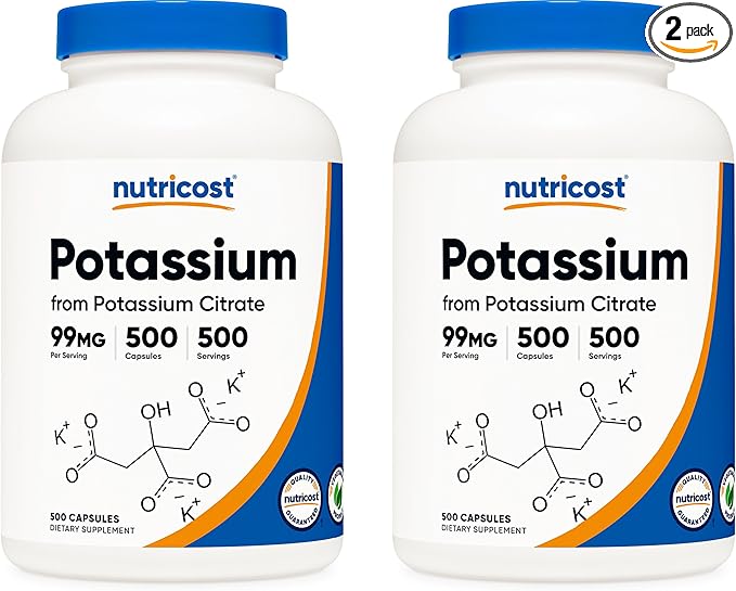 Nutricost Potassium Citrate 99mg, 500 Capsules (2 Bottles)