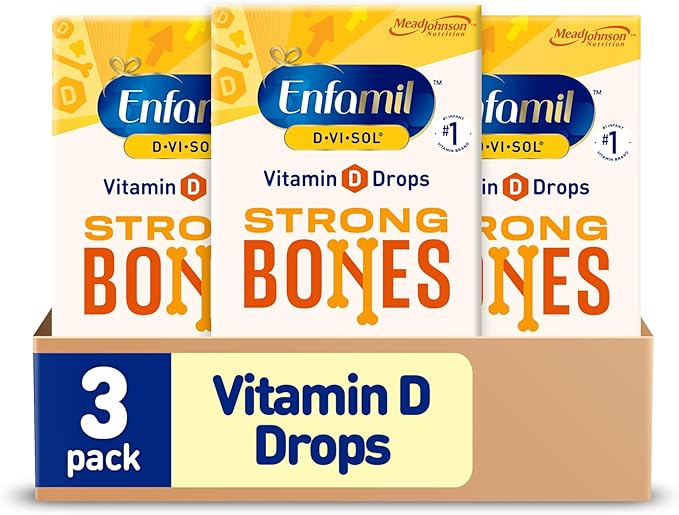 Enfamil Baby Vitamin D-Vi-Sol Vitamin D Liquid Supplement Drops for Infants, Supporting Strong Teeth & Bones in Newborn Babies, Easy-to-Use, Gluten-Free, 50 mL Dropper Bottle, Pack of 3