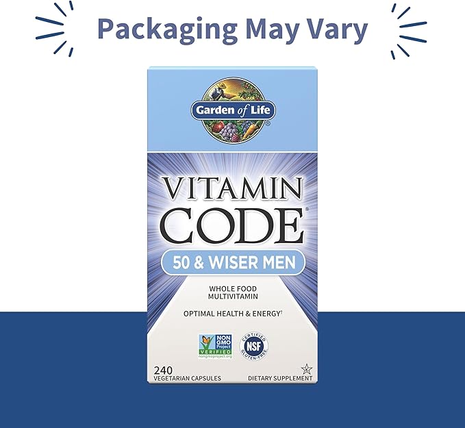 Garden of Life Multivitamin for Men - Vitamin Code 50 & Wiser Men's Raw Whole Food Vitamin Supplement with Probiotics, Vegetarian, 240 Capsules,(Pack of 2)