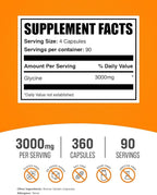 BulkSupplements.com Glycine Capsules - Glycine Supplements, Amino Acid Supplement - Gluten Free, 4 Capsules per Serving, 360 Count (Pack of 1)