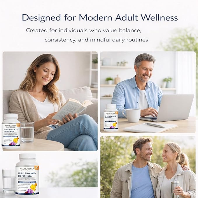Neurobella Eye Formula, 15 in 1 Daily Eye Wellness Supplement with Lutein Zeaxanthin Bilberry & Vitamins, Clean Capsule Formula for Adult Wellness Routine (1)