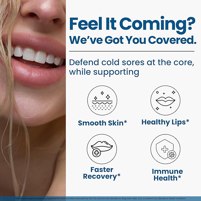 Lysine Cold Sore Treatment for Lips with Pre-Probiotics & VIT C | 3 Month Supply | Supercharged Lysine Capsules with Rhamnosus & Acidophilus for Cold Sores Relief, Skin + Gut Health & Immune Support