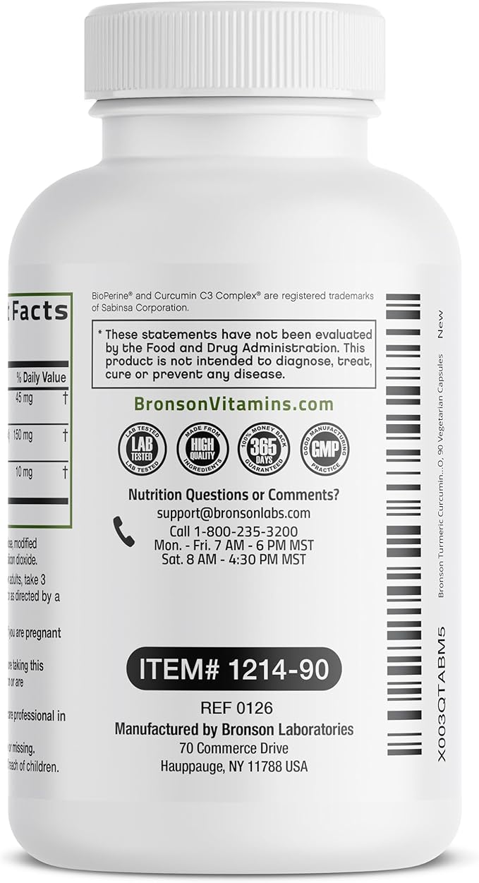 Bronson Turmeric Curcumin Extra Strength - Antioxidant, Joint & Digestion Support with BioPerine, Non-GMO, 90 Vegetarian Capsules