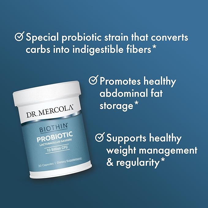 Dr. Mercola Biothin Probiotic - Digestive Health Supplement - Supports Healthy Metabolism - GMO-Free, Gluten-Free & Soy-Free - 30 Delayed-Release Capsules (30 Servings)