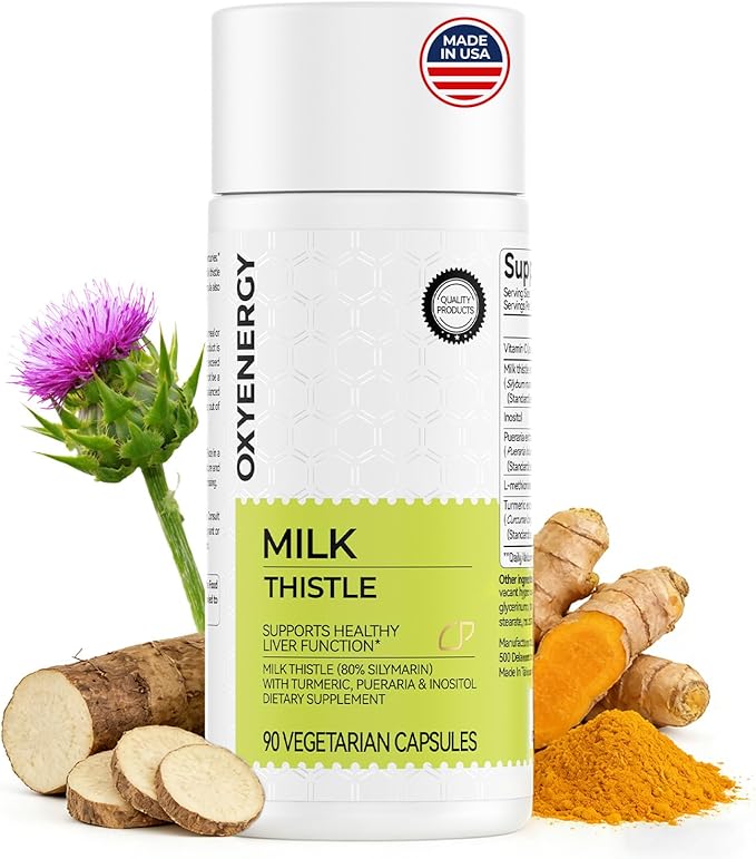 OxyEnergy Liver Cleanse Detox & Repair Supplement with 80% Milk Thistle, Turmeric, Inositol & Pueraria, Support Liver Health, Non-GMO, Gluten-Free, 90 Vegetarian Capsules, Made in USA