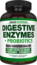 Digestive Enzymes with Probiotics - Multi Enzyme Nutritional Supplement - Acidophilus Bromelain Papaya Papain Lipase & Lactase - Improve Digestion - 120 Pills - Arazo Nutrition