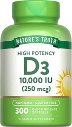Nature's Truth Vitamin D3 10000 IU Softgels | 300 Count | Extra Strength | Non-GMO & Gluten Free Supplement