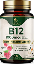 Vitamin B12 - 1000 mcg Per Serving Maximum Strength Methylcobalamin B-12 Chewable Tablet - Energy, Nervous System & Brain Support - Fast Dissolve, Gluten-Free, Non-GMO for Women & Men - 120 Tablets