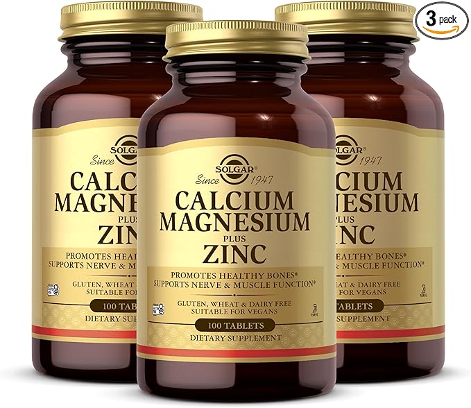 Solgar Calcium Magnesium Plus Zinc, 100 Tablets (Pack of 3) - Promotes Healthy Bones and Teeth - Supports Nerve & Muscle Function - Non-GMO, Vegan, Gluten Free, Dairy Free, Kosher - 100 Total Servings