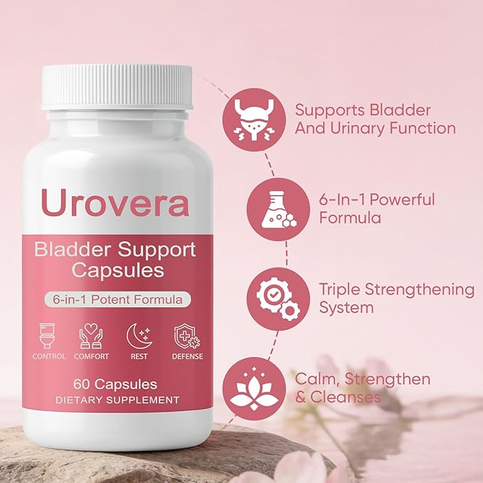 Urovera Bladder Control Capsules, 6-in-1 Bladder Support Supplement, with Triple System, Enhance Muscle Control, Reduce Leakage, Vegan, Non-GMO, 30 Servings (1)